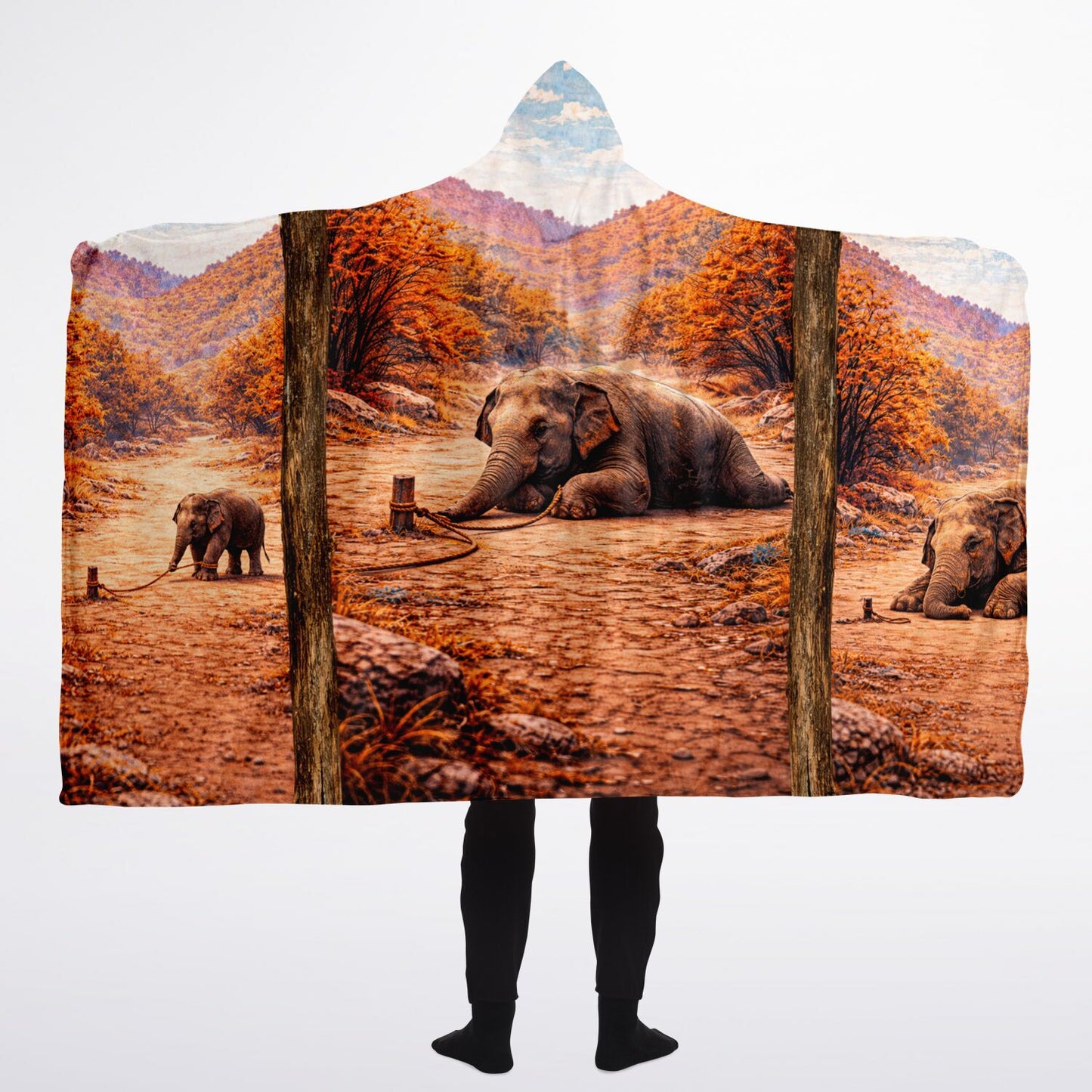 Elephant and the rope - Hooded Blanket